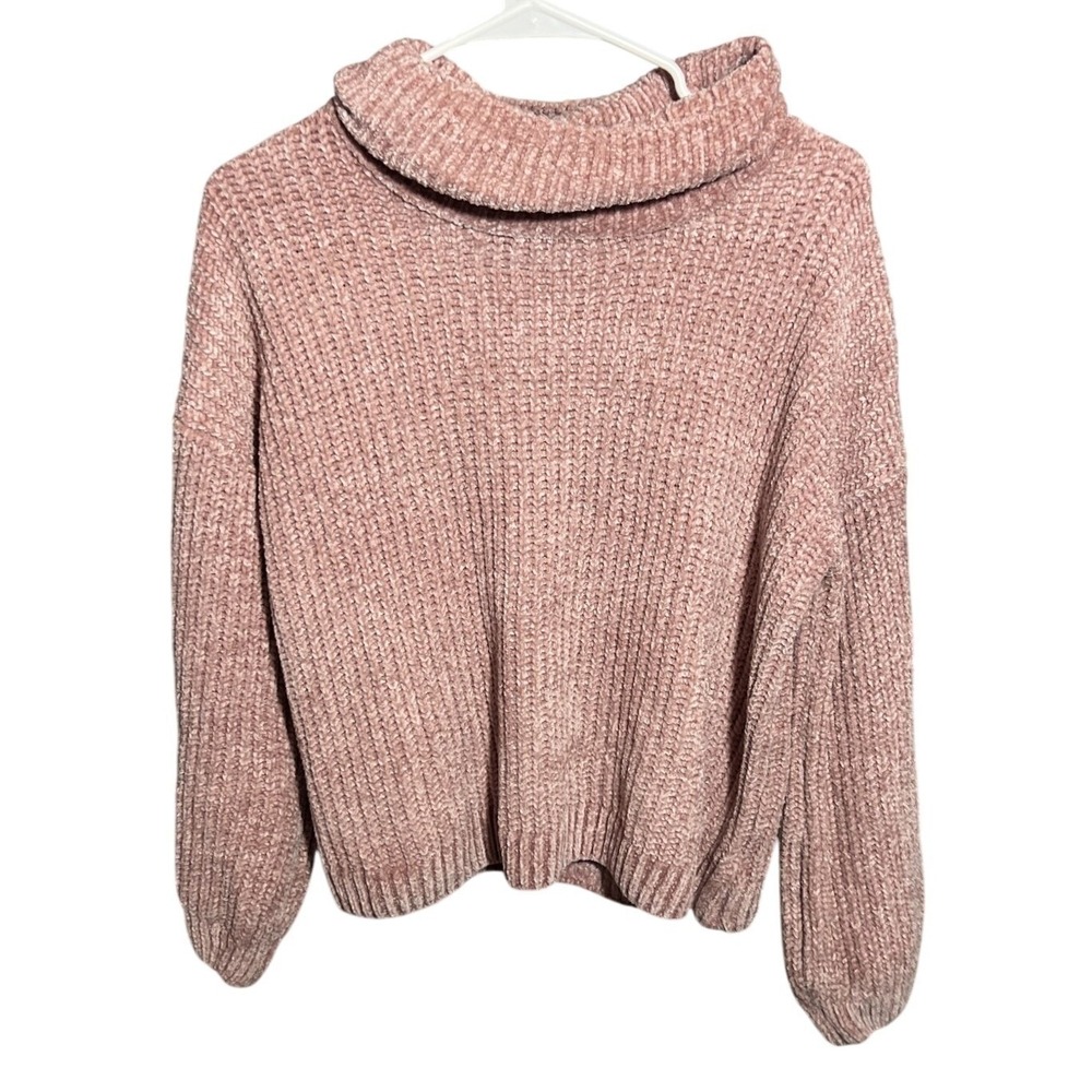 PINK ROSE Women's Dusty Rose‎ Chenille Cowl Neck Sweater Ribbed Knit Size L